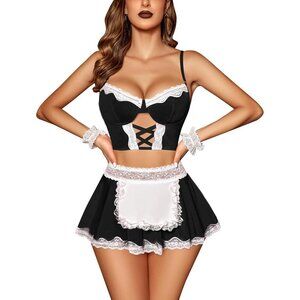 Sexy Lingerie for Women Cosplay Lingerie Set Contrast Lace Maid Costume Set